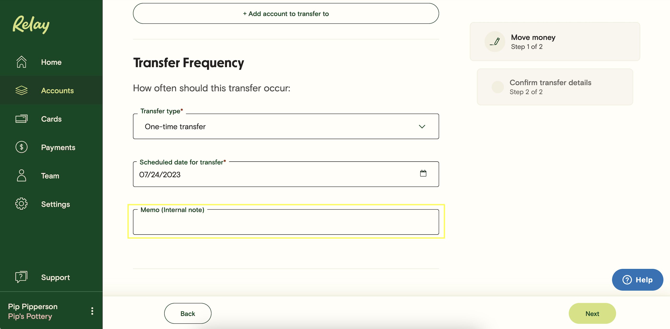 Transfers between Relay accounts Relay Financial