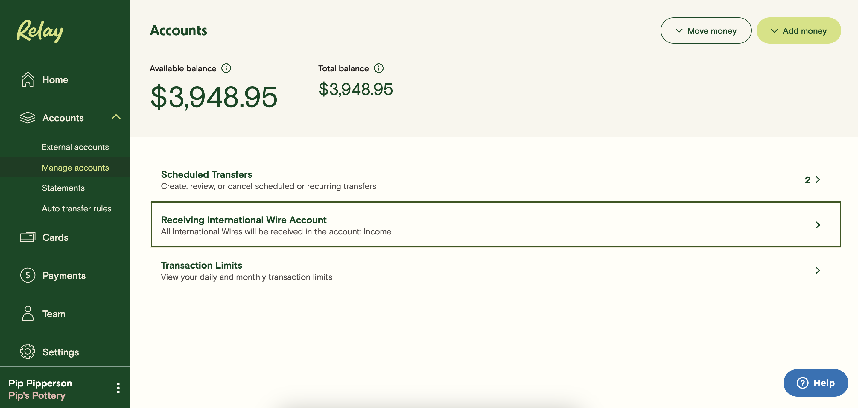 Receiving an international wire Relay Financial