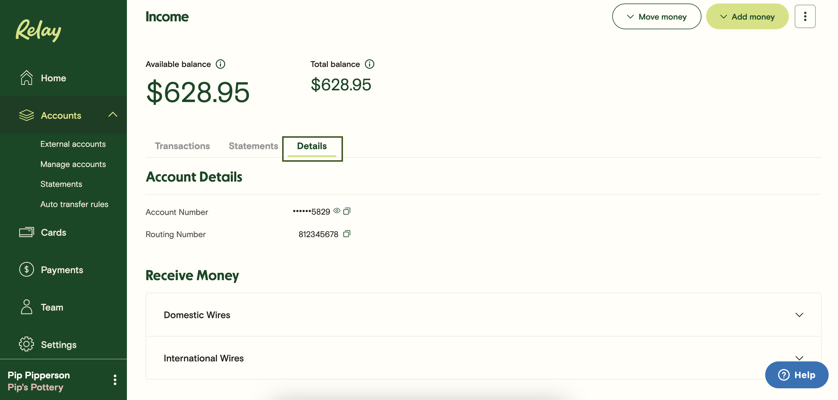 Receiving an international wire Relay Financial